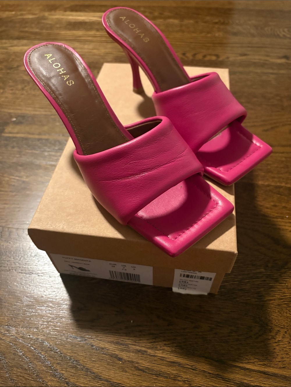 ALOHAS Hot Pink Square Open-Toe Slide Heels